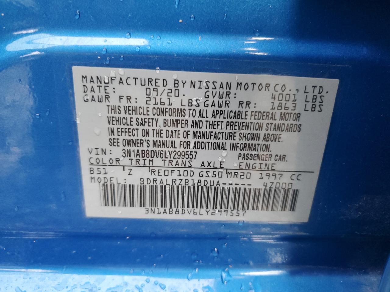 2020 Nissan Sentra Sr VIN: 3N1AB8DV6LY299557 Lot: 64118795