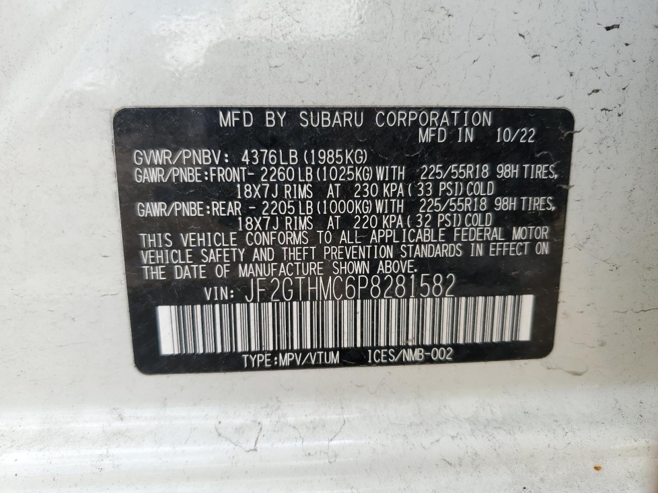 2023 Subaru Crosstrek Limited VIN: JF2GTHMC6P8281582 Lot: 63778275