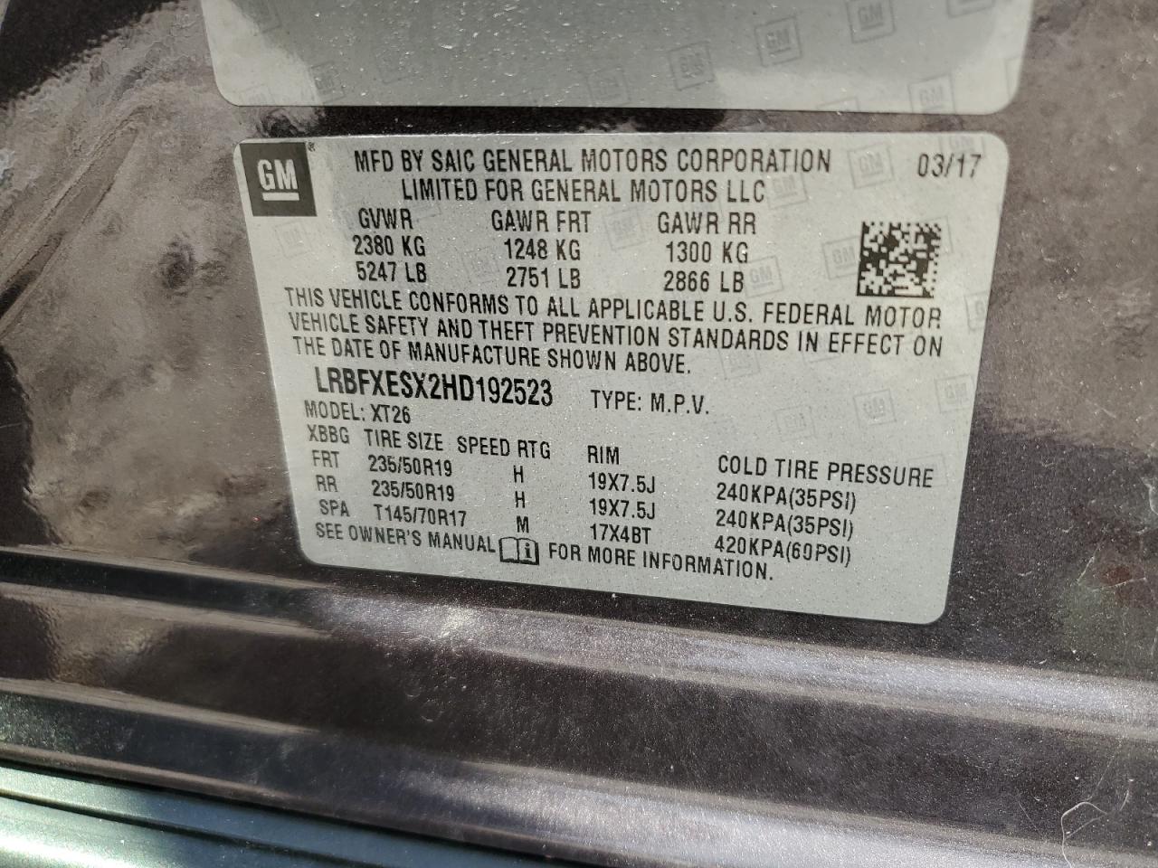 2017 Buick Envision Premium VIN: LRBFXESX2HD192523 Lot: 65726325