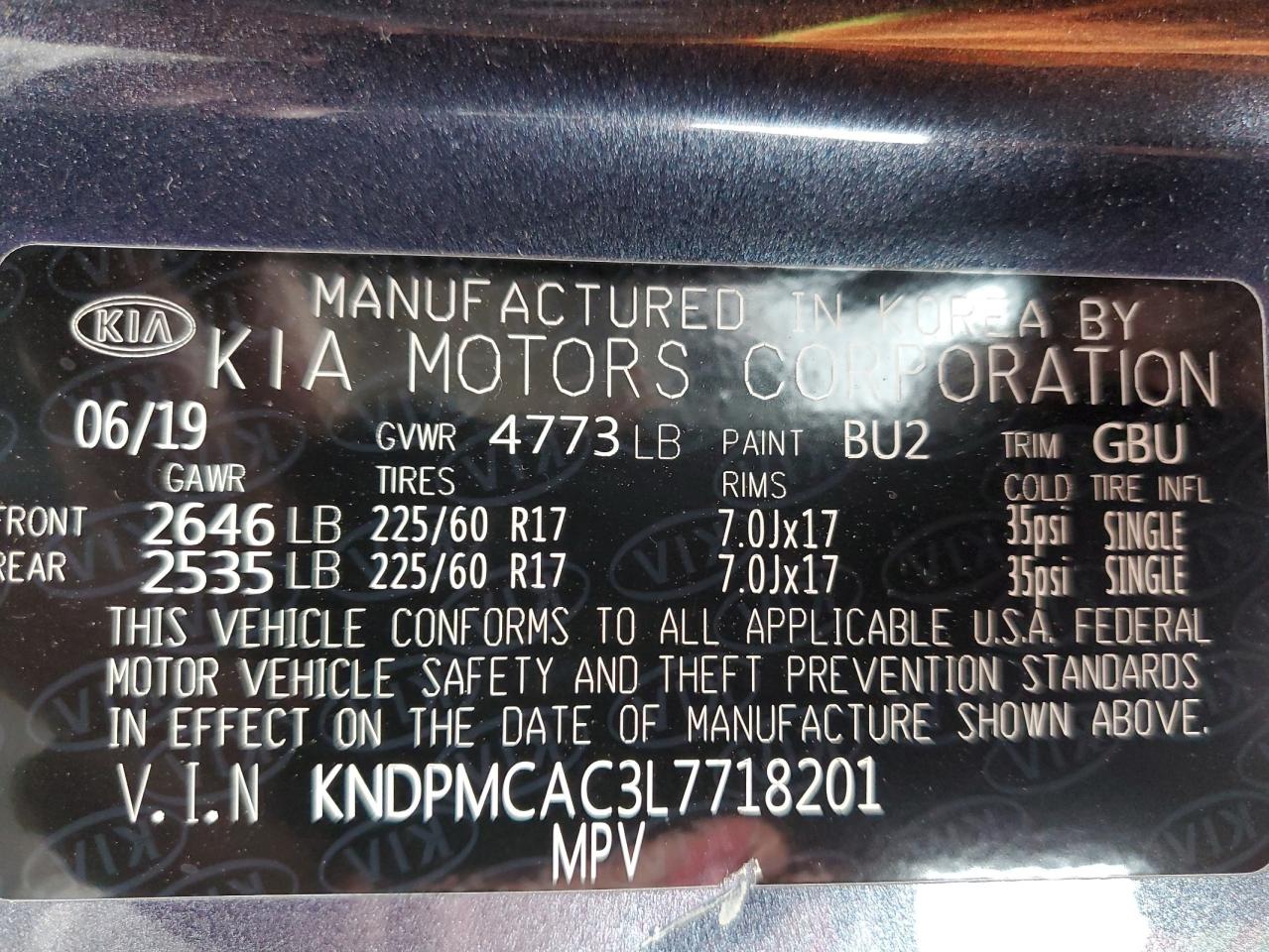 2020 Kia Sportage Lx VIN: KNDPMCAC3L7718201 Lot: 64684585