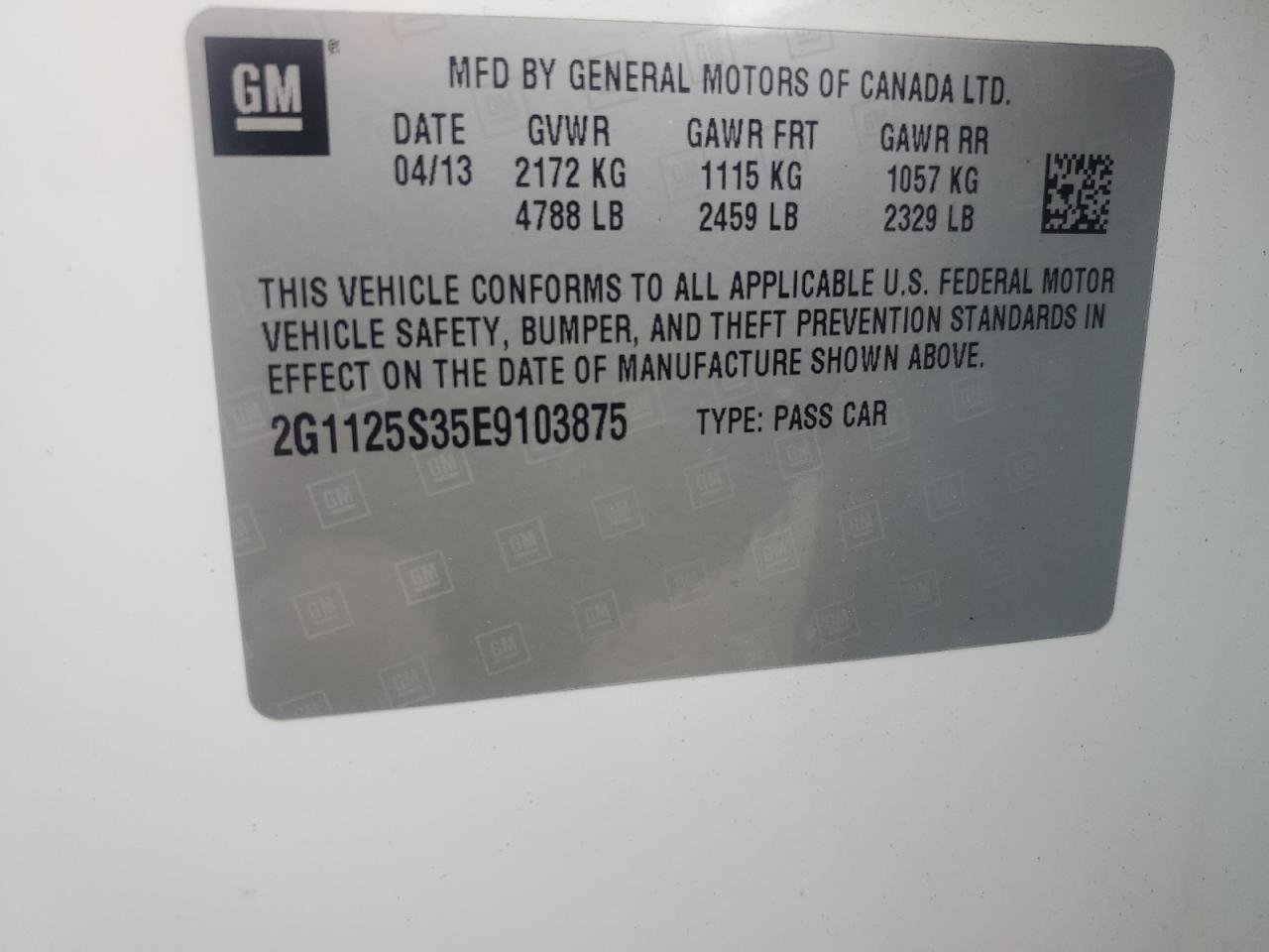 2014 Chevrolet Impala Lt VIN: 2G1125S35E9103875 Lot: 63857705