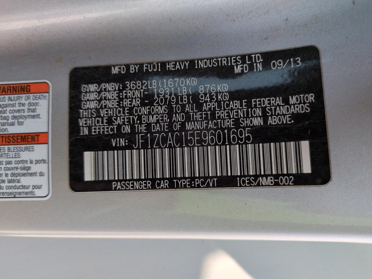 2014 Subaru Brz 2.0 Limited VIN: JF1ZCAC15E9601695 Lot: 66869925