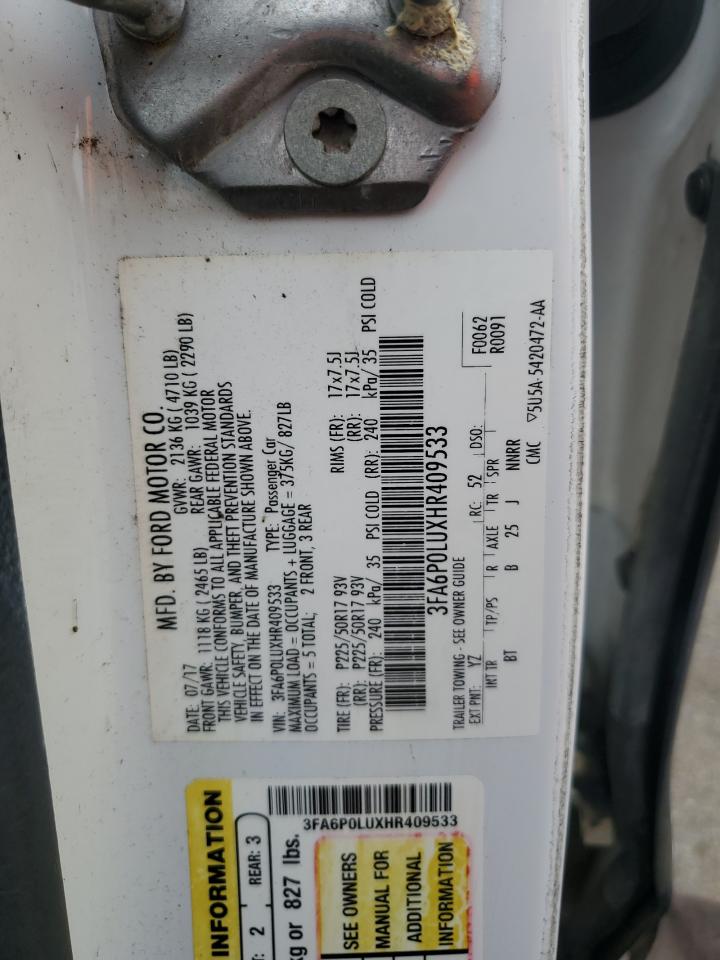 2017 Ford Fusion Se Hybrid VIN: 3FA6P0LUXHR409533 Lot: 55918265