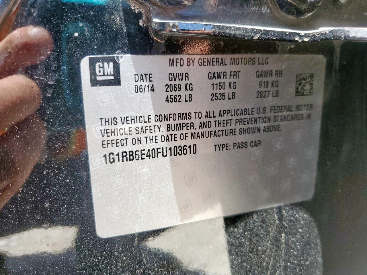 2015 Chevrolet Volt VIN: 1G1RB6E40FU103610 Lot: 64987085