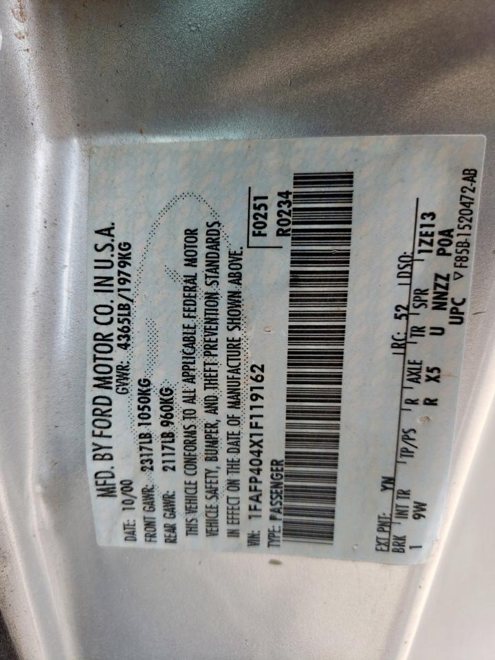 2001 Ford Mustang VIN: 1FAFP404X1F119162 Lot: 64197815