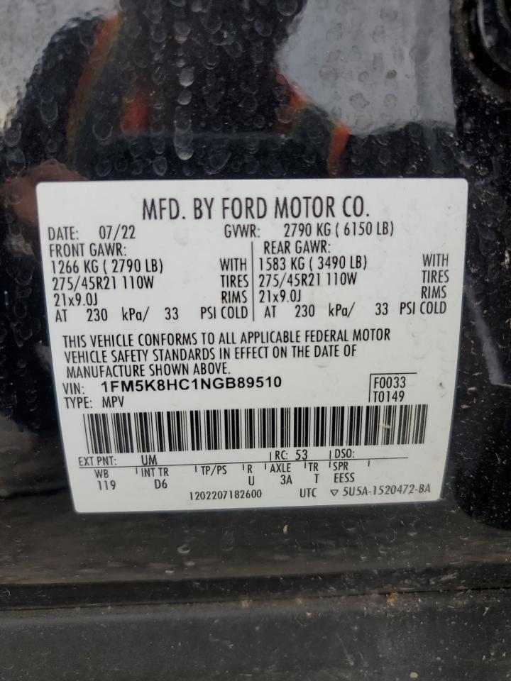 2022 Ford Explorer Platinum VIN: 1FM5K8HC1NGB89510 Lot: 63789015