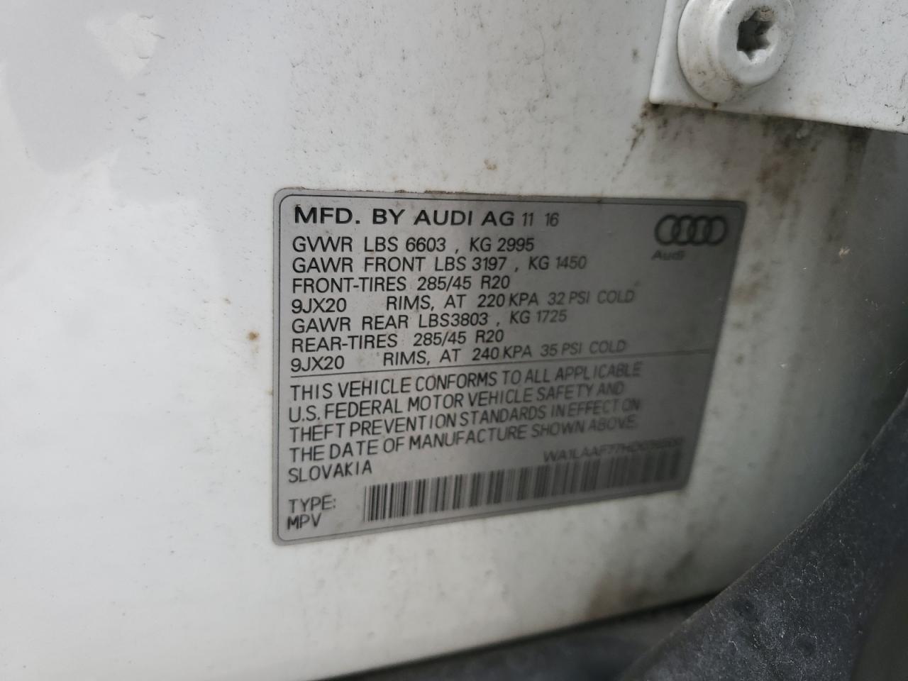 2017 Audi Q7 Premium Plus VIN: WA1LAAF77HD036500 Lot: 64623575