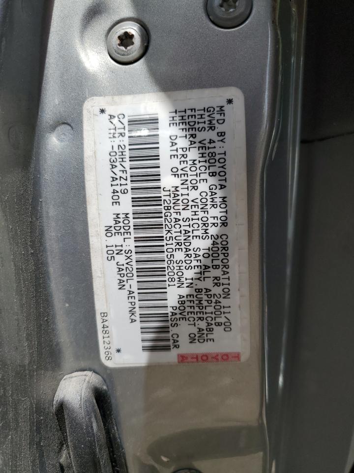 2001 Toyota Camry Ce VIN: JT2BG22K510562081 Lot: 64758725