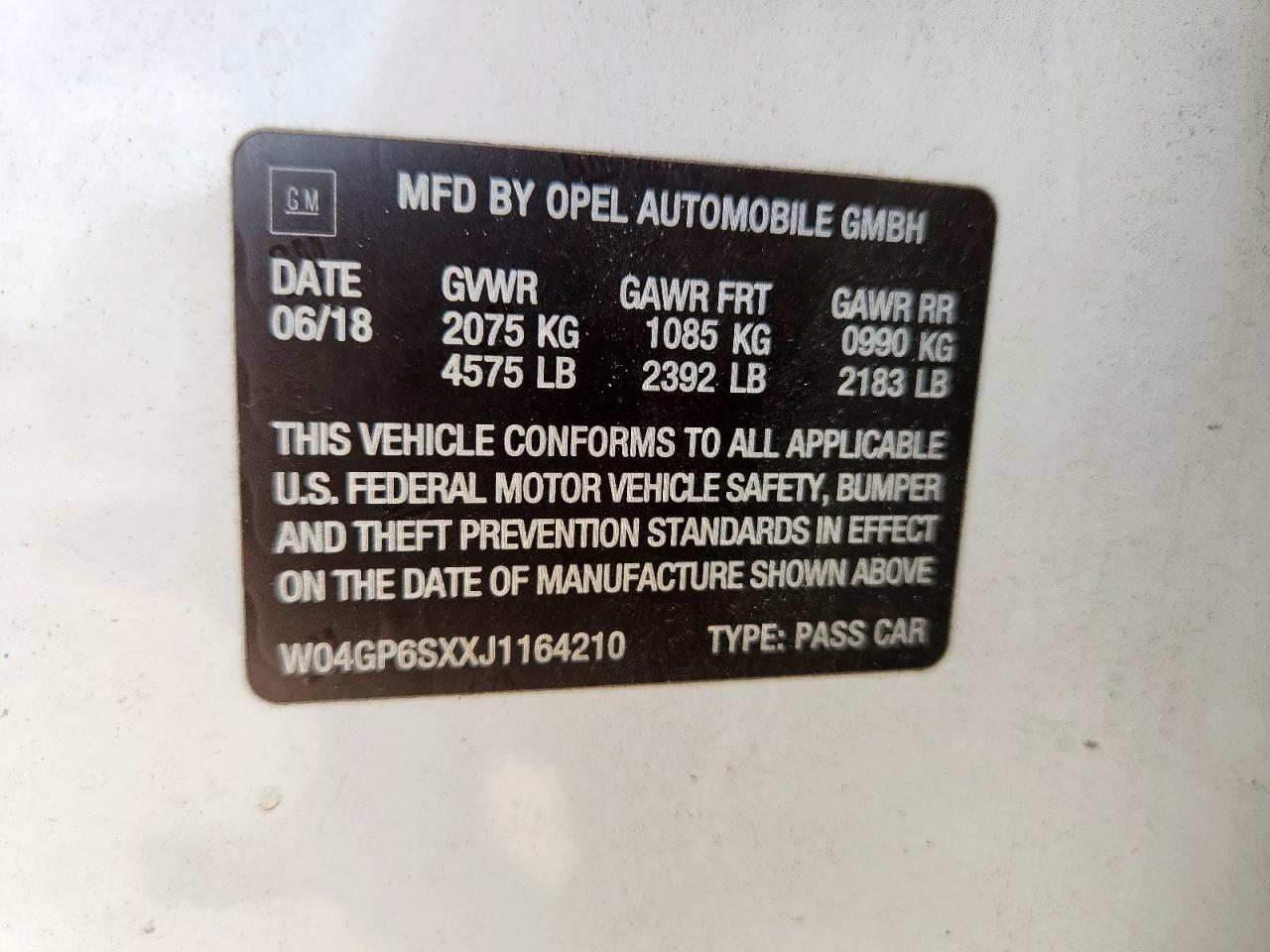 2018 Buick Regal Essence VIN: W04GP6SXXJ1164210 Lot: 63841165