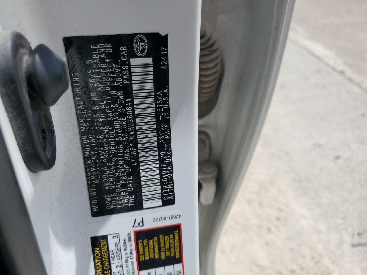 2017 Toyota Camry Le VIN: 4T1BF1FK4HU380644 Lot: 63087695