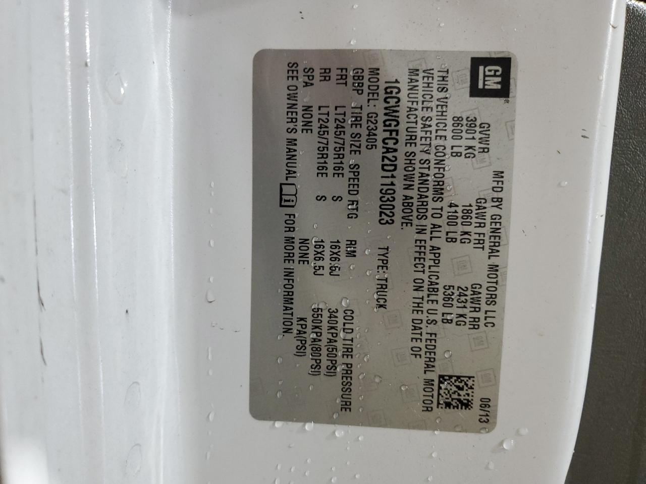 2013 Chevrolet Express G2500 VIN: 1GCWGFCA2D1193023 Lot: 65218435