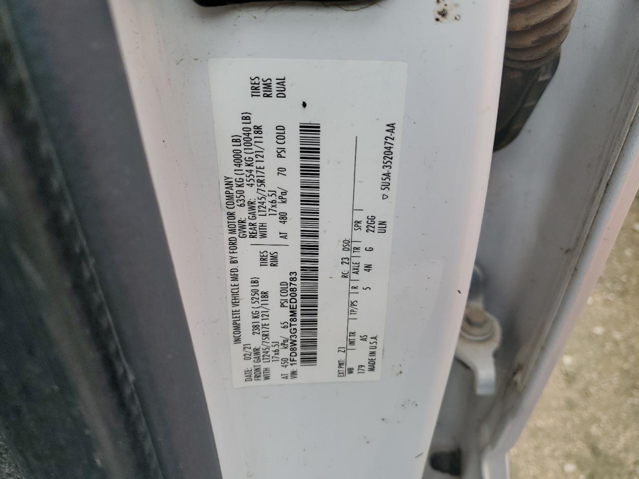 2021 Ford F350 Super Duty VIN: 1FD8W3GT8MED08783 Lot: 63217485