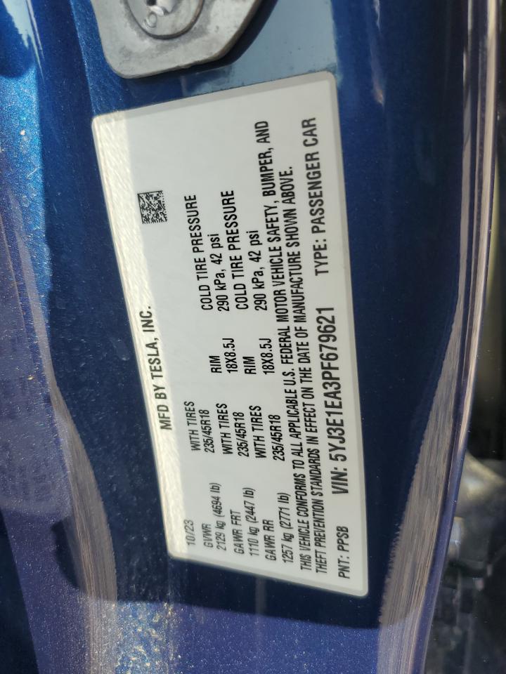 2023 Tesla Model 3 VIN: 5YJ3E1EA3PF679621 Lot: 64648385