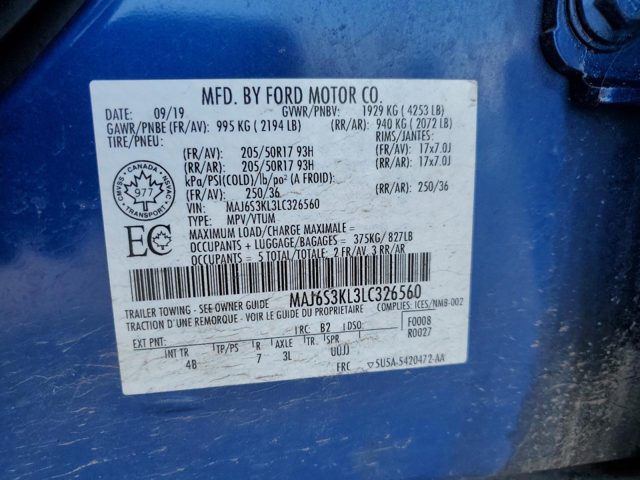 2020 Ford Ecosport Titanium VIN: MAJ6S3KL3LC326560 Lot: 63907665