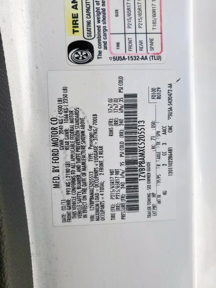 2012 Ford Mustang VIN: 1ZVBP8AMXC5205513 Lot: 63670295