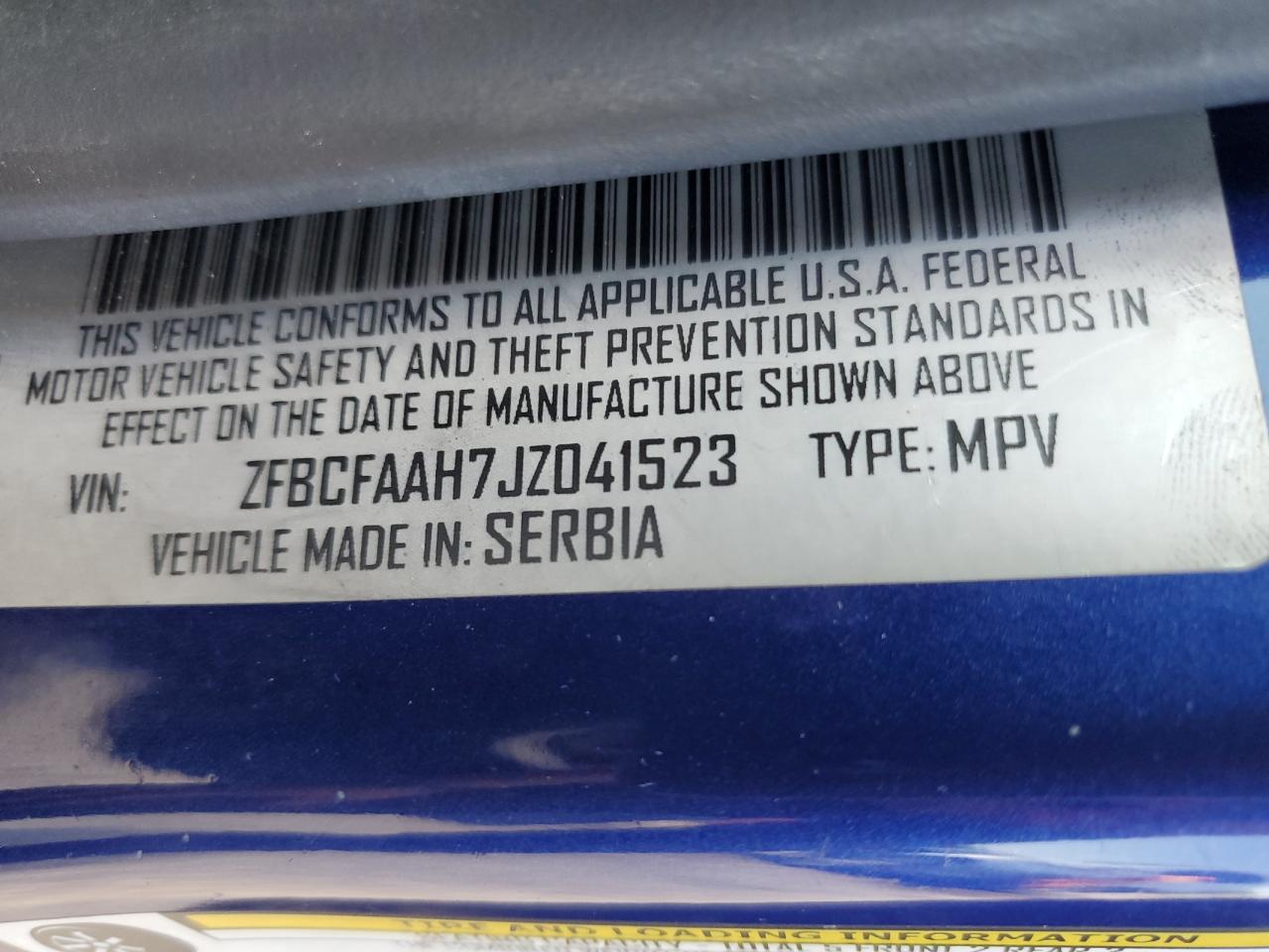 2018 Fiat 500L Pop VIN: ZFBCFAAH7JZ041523 Lot: 66117375