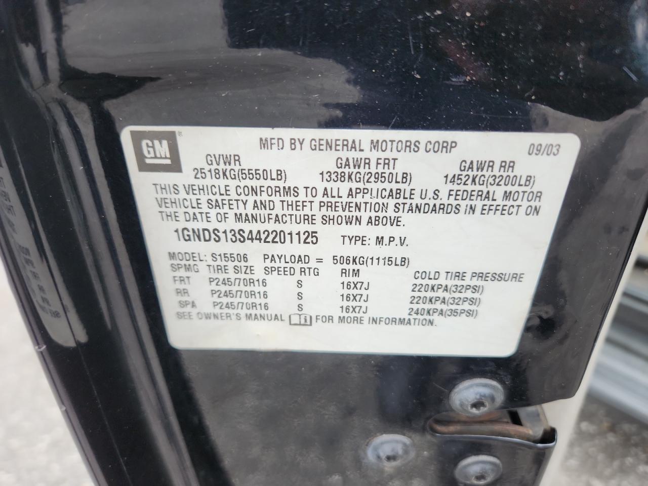 2004 Chevrolet Trailblazer Ls VIN: 1GNDS13S442201125 Lot: 64518045
