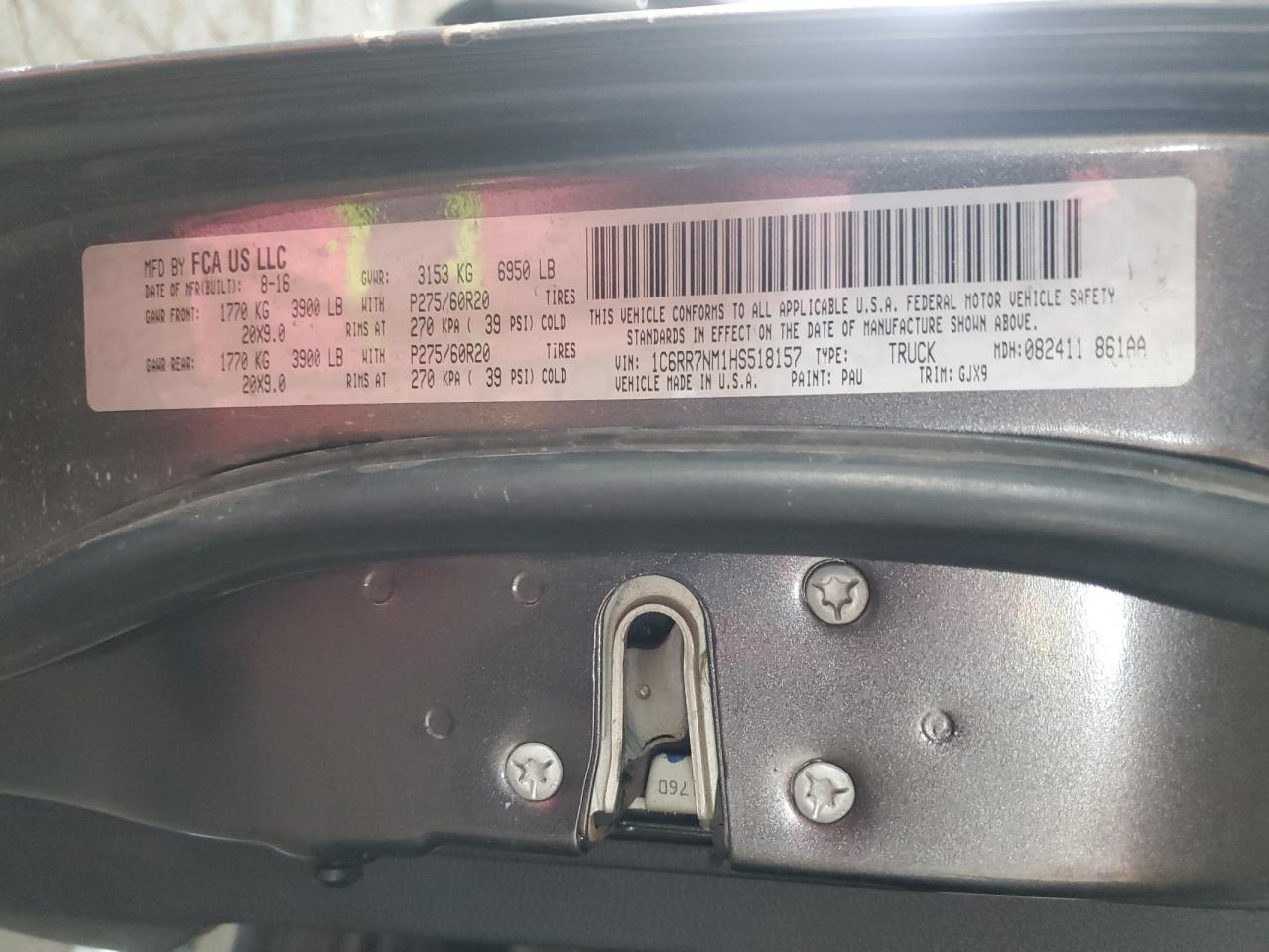 2017 Ram 1500 Laramie VIN: 1C6RR7NM1HS518157 Lot: 66318995