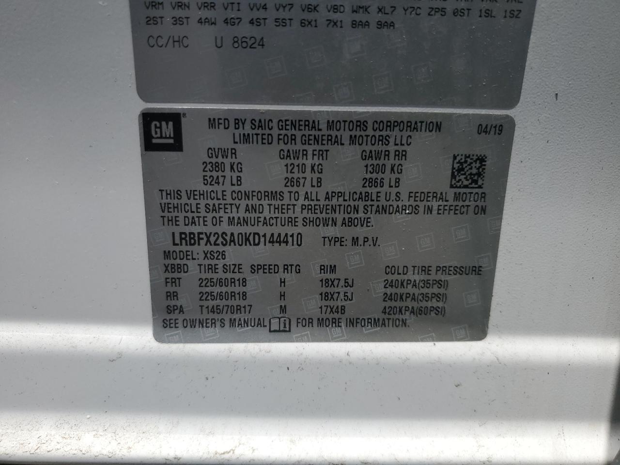 2019 Buick Envision Essence VIN: LRBFX2SA0KD144410 Lot: 64552105