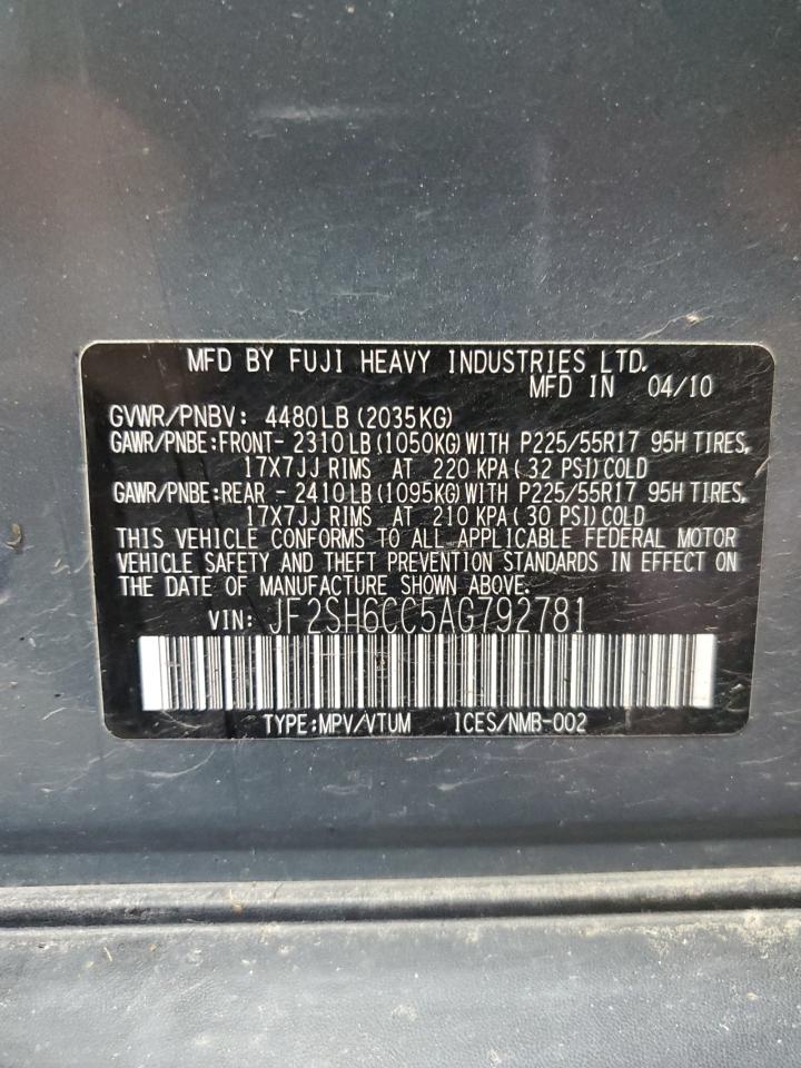 2010 Subaru Forester 2.5X Premium VIN: JF2SH6CC5AG792781 Lot: 63309035