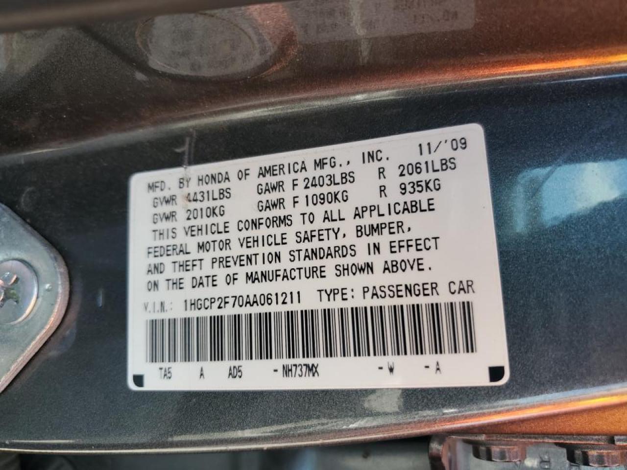 2010 Honda Accord Ex VIN: 1HGCP2F70AA061211 Lot: 69344405