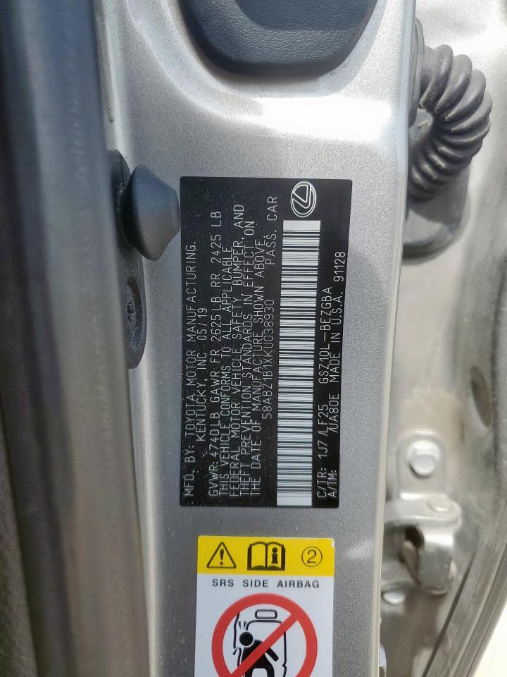 2019 Lexus Es 350 VIN: 58ABZ1B1XKU038930 Lot: 61428465