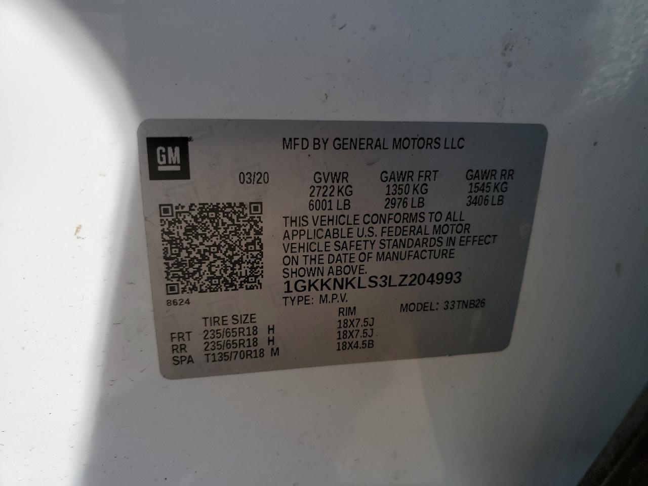 2020 GMC Acadia Sle VIN: 1GKKNKLS3LZ204993 Lot: 63045085
