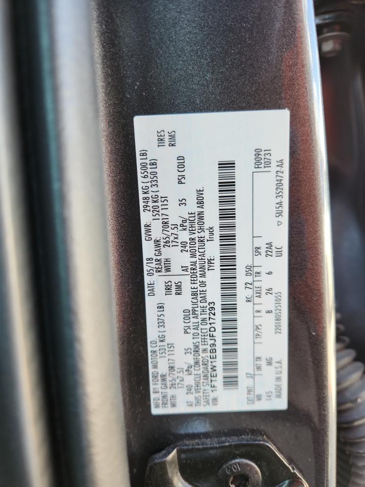 2018 Ford F150 Supercrew VIN: 1FTEW1EB9JFD17293 Lot: 63304235