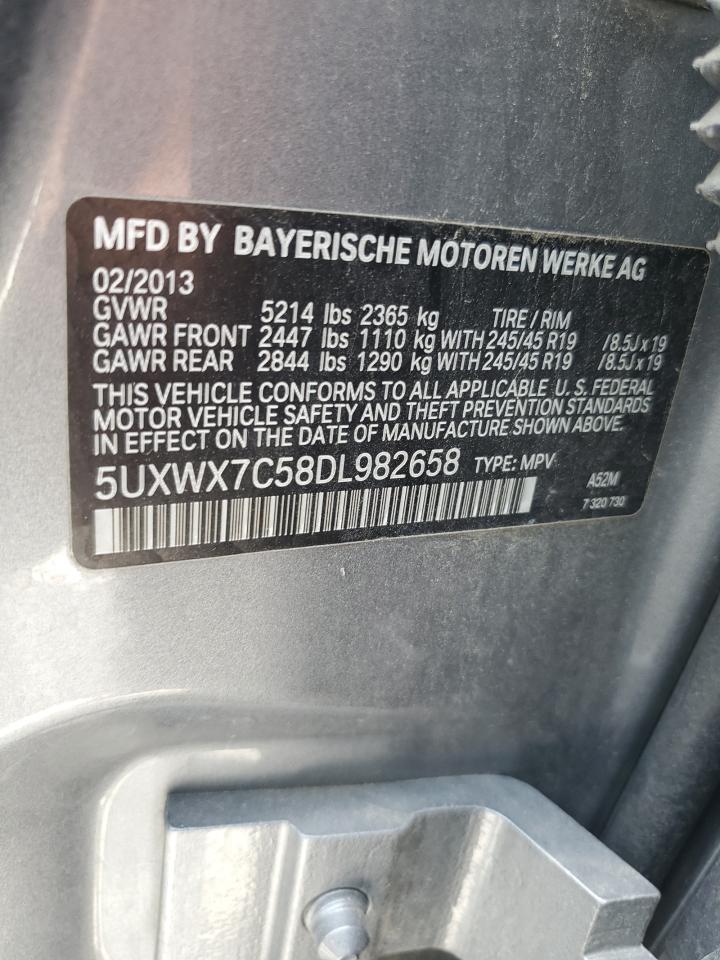 2013 BMW X3 xDrive35I VIN: 5UXWX7C58DL982658 Lot: 63559695