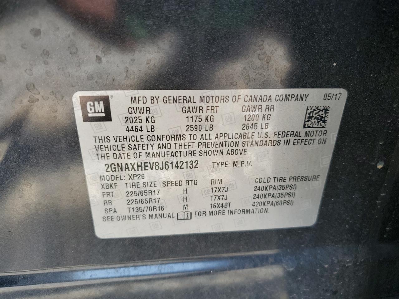 2018 Chevrolet Equinox Ls VIN: 2GNAXHEV8J6142132 Lot: 64724715