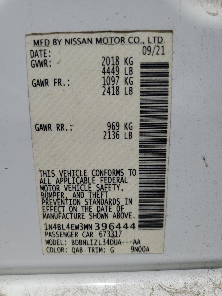 2021 Nissan Altima Sl VIN: 1N4BL4EW3MN396444 Lot: 63247525