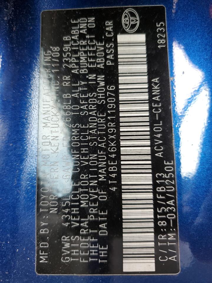 2009 Toyota Camry Base VIN: 4T4BE46KX9R119076 Lot: 65202345