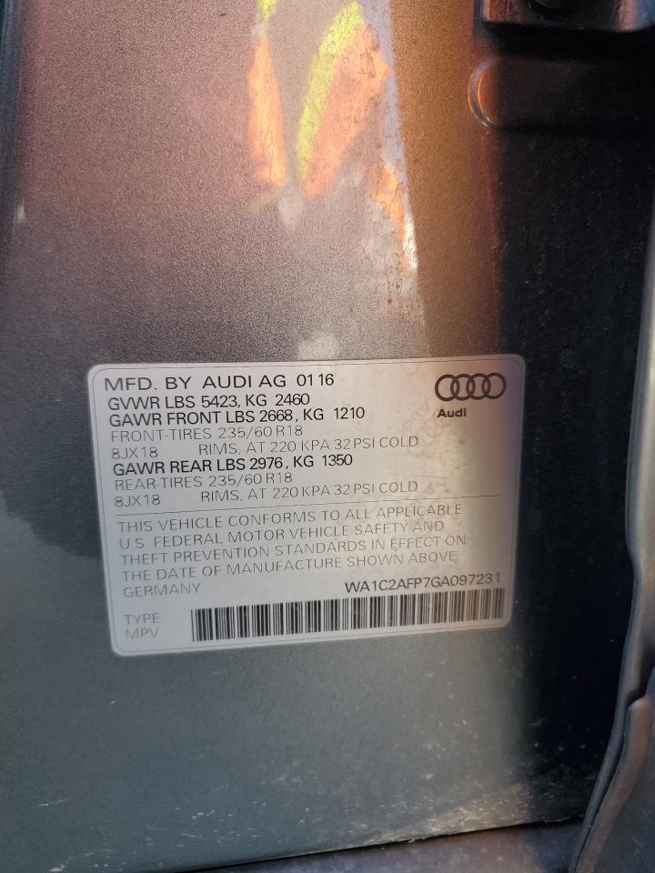 2016 Audi Q5 Premium VIN: WA1C2AFP7GA097231 Lot: 64793015