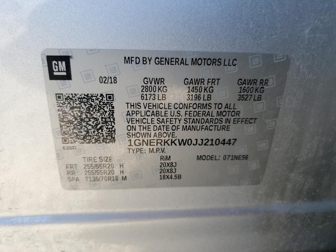 2018 Chevrolet Traverse Premier VIN: 1GNERKKW0JJ210447 Lot: 64265175