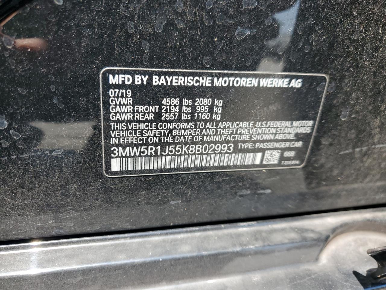 2019 BMW 330I VIN: 3MW5R1J55K8B02993 Lot: 64519085
