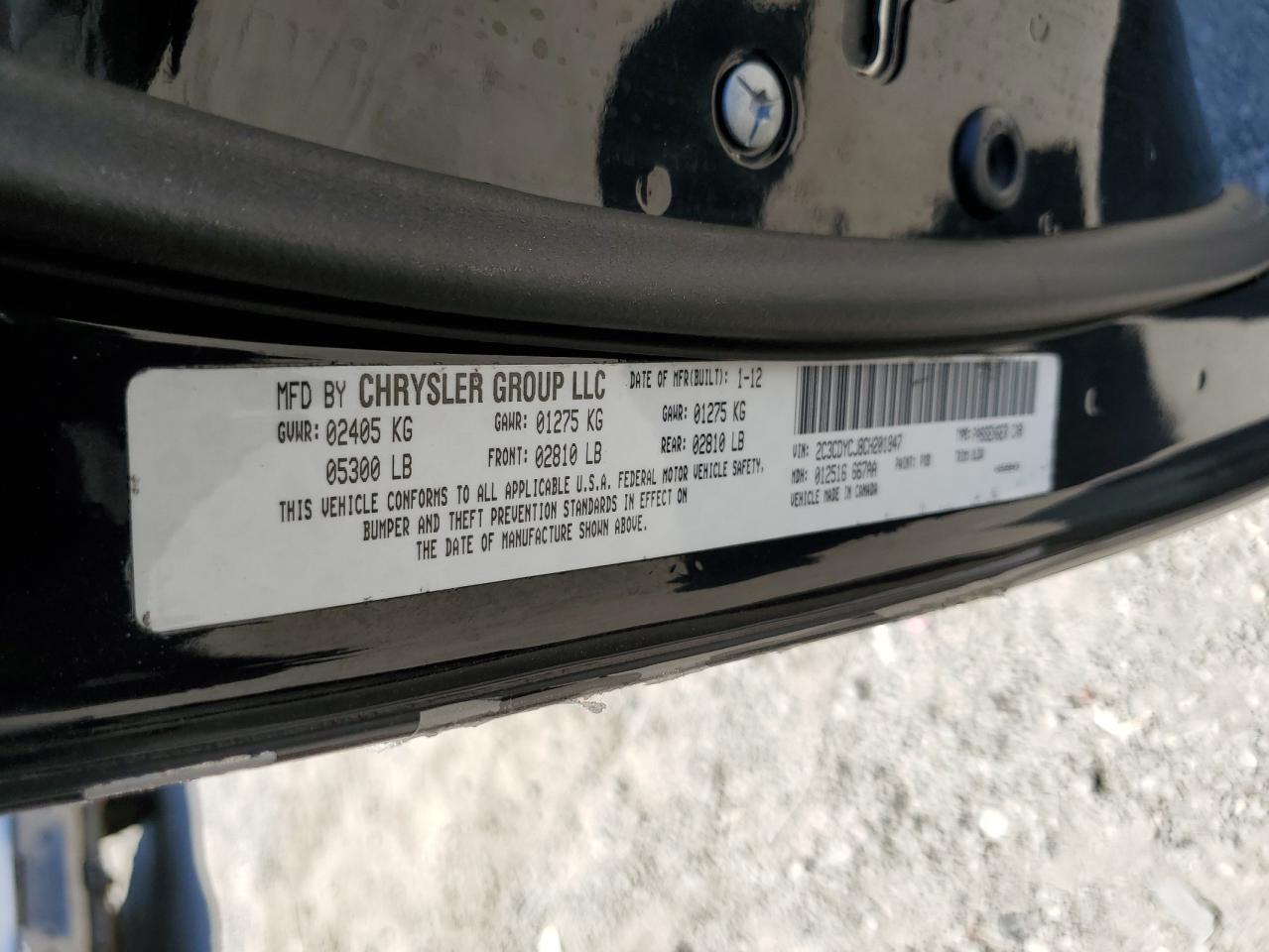 2012 Dodge Challenger Srt-8 VIN: 2C3CDYCJ8CH201847 Lot: 64278375