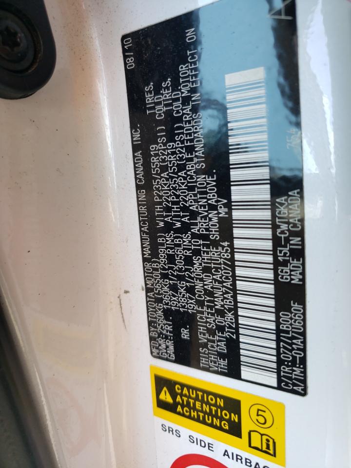 2010 Lexus Rx 350 VIN: 2T2BK1BA7AC077854 Lot: 63755305