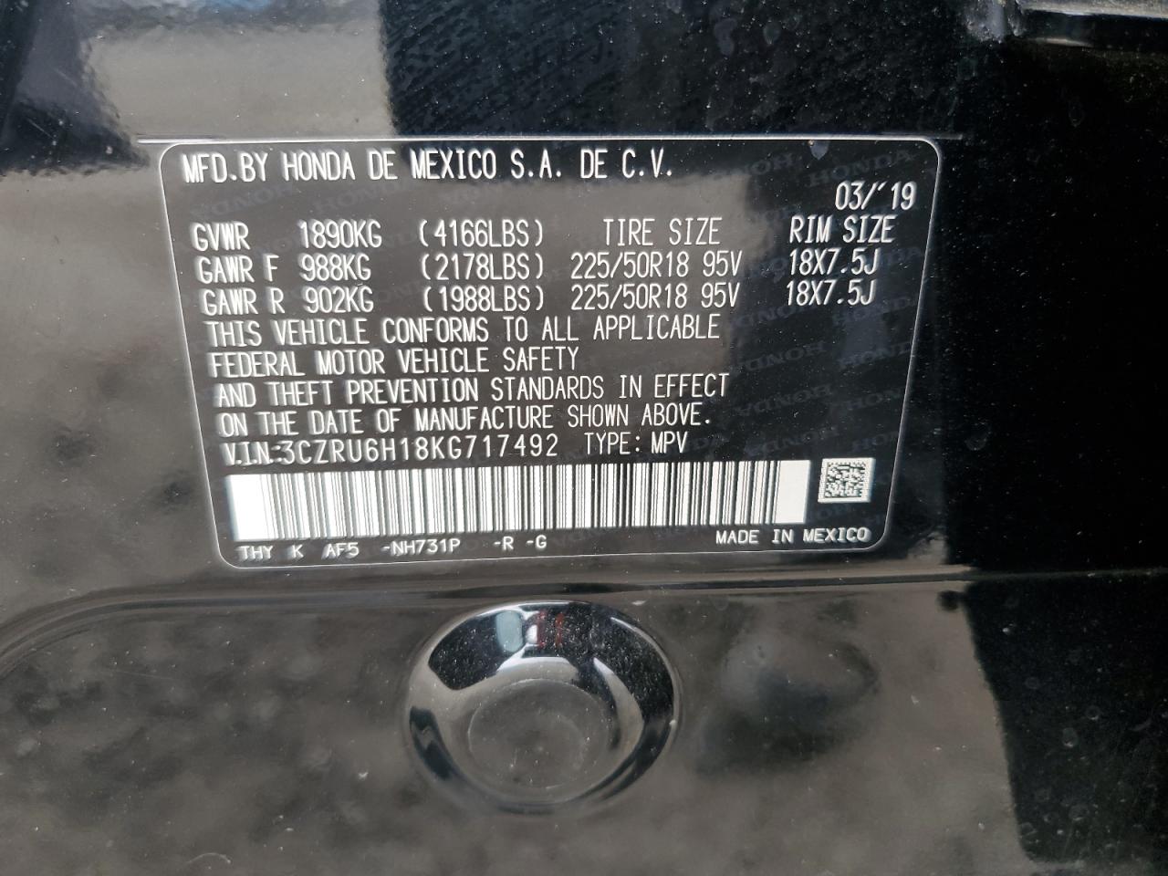 3czru6h18kg717492 3CZRU6H18KG717492 2019 Honda Hr-V Sport