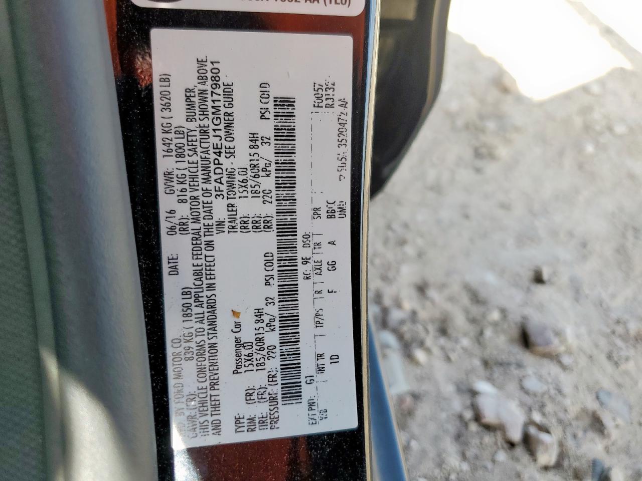 2016 Ford Fiesta Se VIN: 3FADP4EJ1GM179801 Lot: 65146885