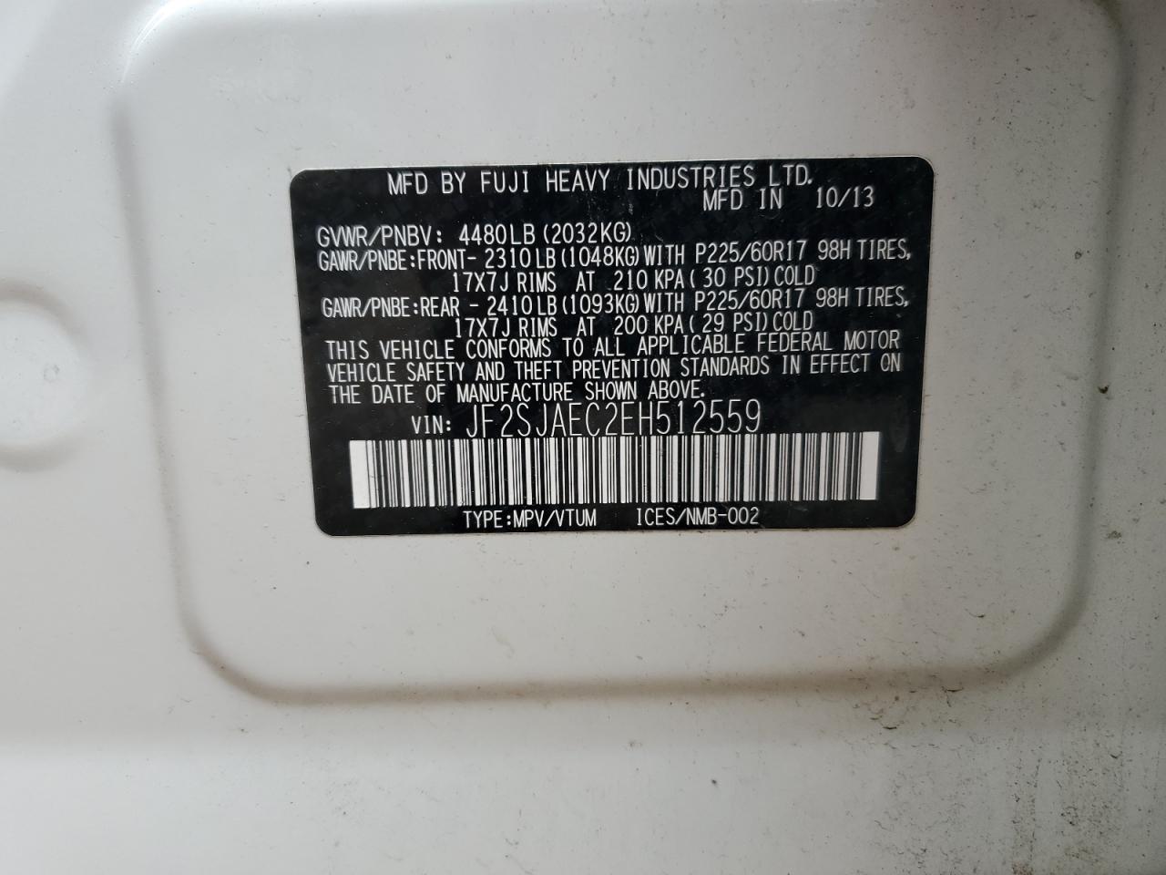 2014 Subaru Forester 2.5I Premium VIN: JF2SJAEC2EH512559 Lot: 64823075