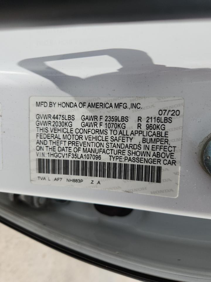 2020 Honda Accord Sport VIN: 1HGCV1F35LA107096 Lot: 64646045