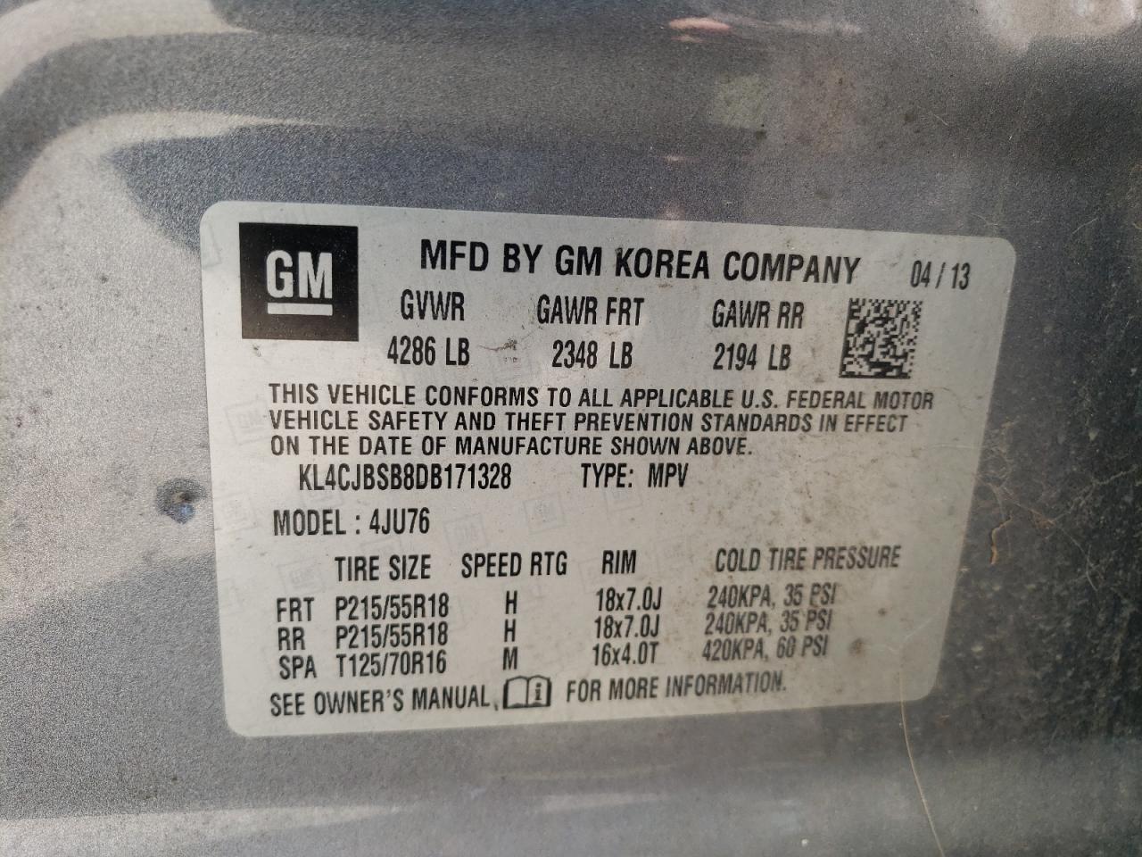 2013 Buick Encore Convenience VIN: KL4CJBSB8DB171328 Lot: 66917805