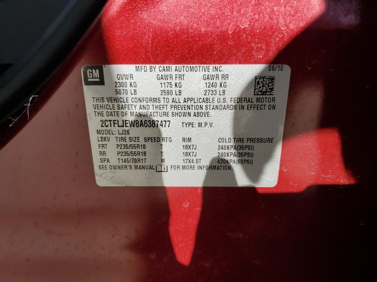 2010 GMC Terrain Slt VIN: 2CTFLJEW8A6387477 Lot: 63836265