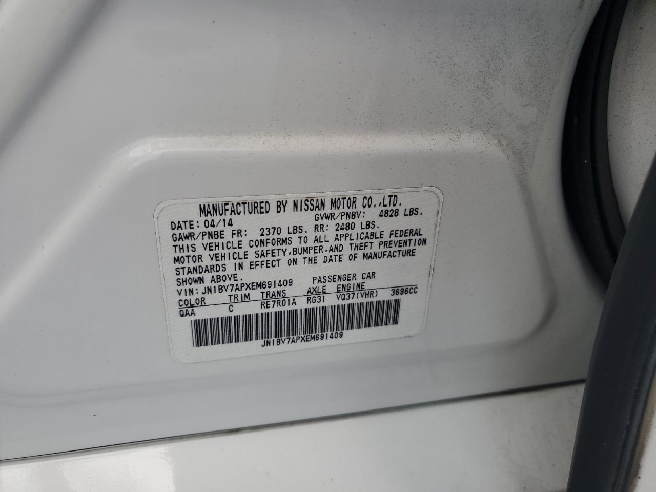 2014 Infiniti Q50 Base VIN: JN1BV7APXEM691409 Lot: 63554265