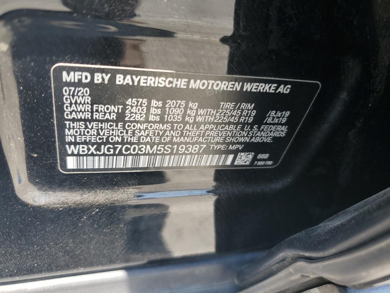 2021 BMW X1 Sdrive28I VIN: WBXJG7C03M5S19387 Lot: 62402555