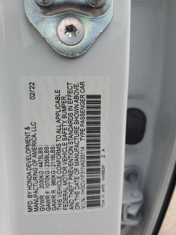 2022 Honda Accord Sport VIN: 1HGCV1F31NA033114 Lot: 65393995