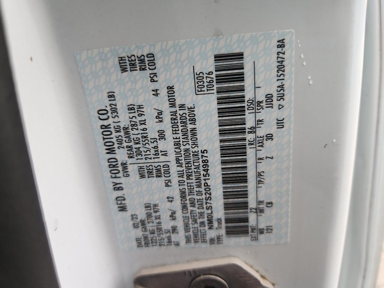 2023 Ford Transit Connect Xl VIN: NM0LS7S20P1549875 Lot: 64405725