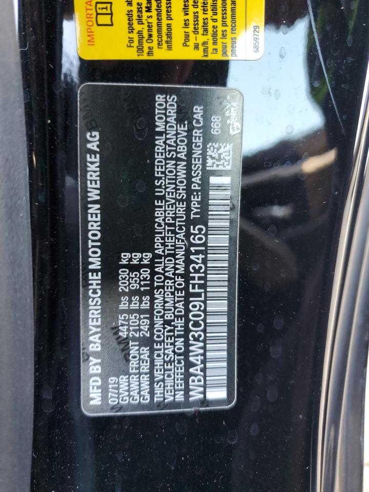 2020 BMW 430I VIN: WBA4W3C09LFH34165 Lot: 63149875