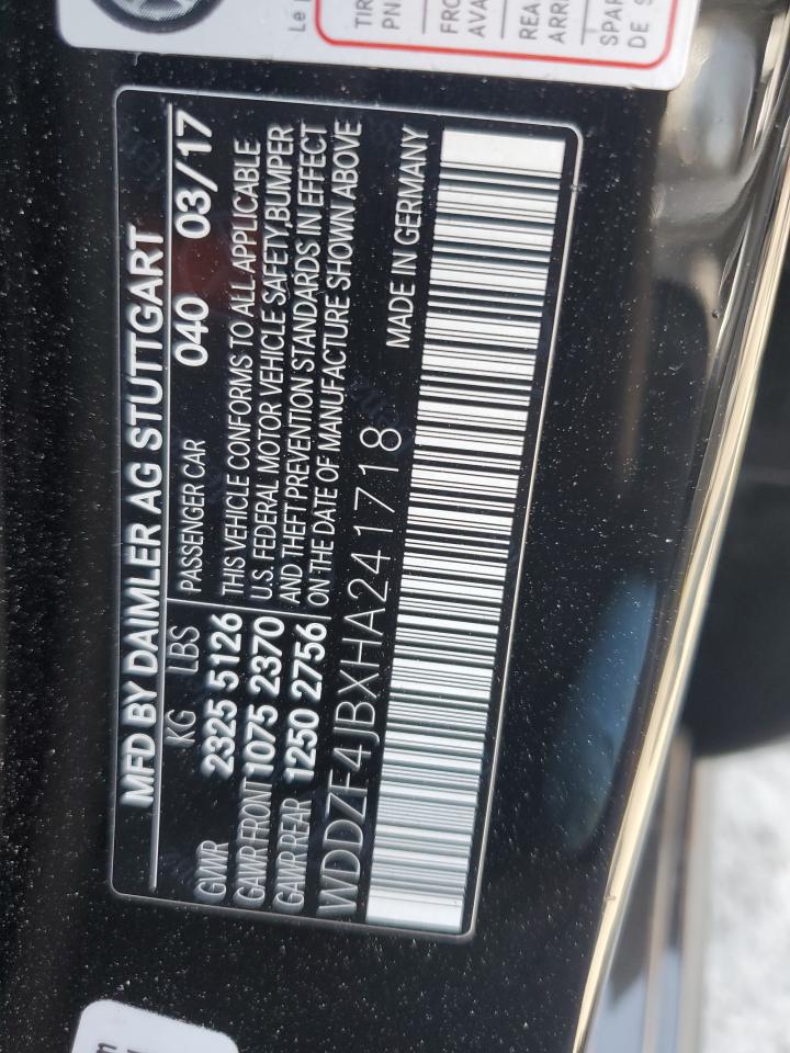 2017 Mercedes-Benz E 300 VIN: WDDZF4JBXHA241718 Lot: 64278855