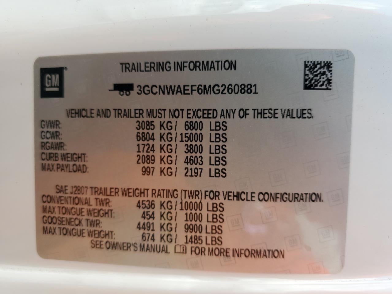 2021 Chevrolet Silverado C1500 VIN: 3GCNWAEF6MG260881 Lot: 65112525